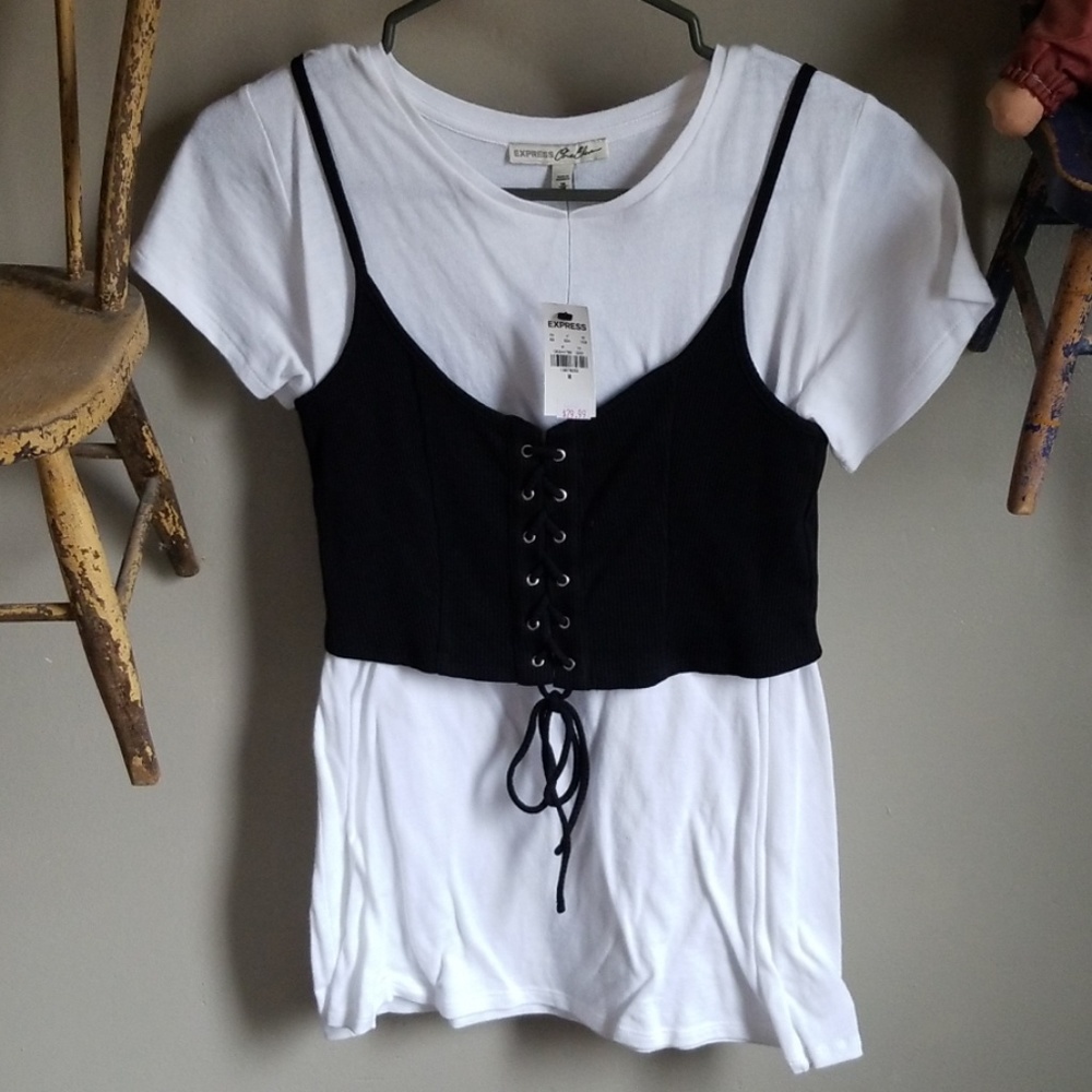 Express white and black t shirt NWT